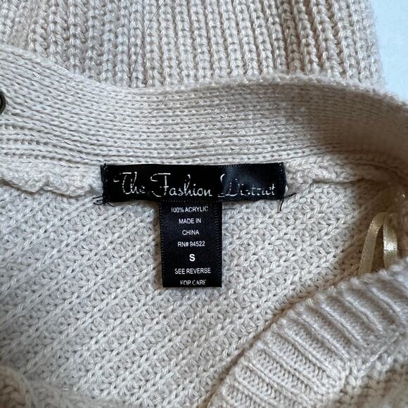 The Fashion District V-Neck Back Lace Up Sweater Size Small Neutral Casual - Picture 4 of 7